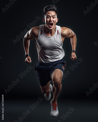 A fit man in sport attire on a clean background © grey