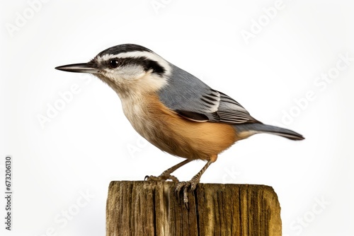 A Majestic Eurasian Nuthatch Bird Perched on a Rustic Wooden Post Created With Generative AI Technology