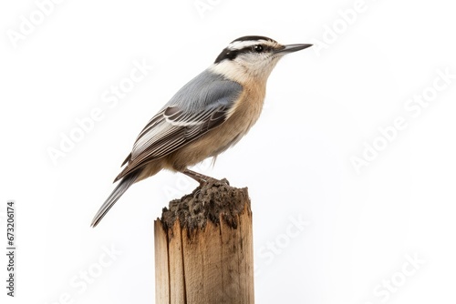 A Majestic Eurasian Nuthatch Bird Perched on a Rustic Wooden Post Created With Generative AI Technology