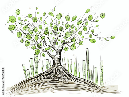 Drawing of Growing investment concept illustration separated, sweeping overdrawn lines.