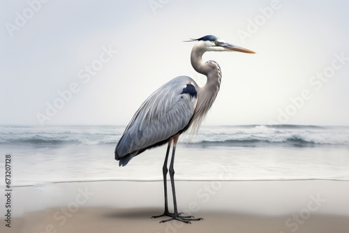 A Majestic Great blue heron Surveying the Vast Shoreline Created With Generative AI Technology