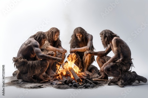 A Cozy Neanderthal Evening Around the Campfire Created With Generative AI Technology