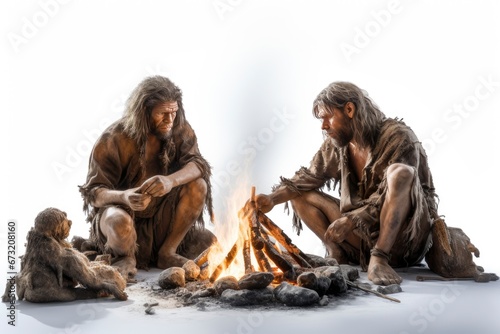 A Cozy Neanderthal Evening Around the Campfire Created With Generative AI Technology
