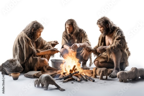 A Cozy Neanderthal  Evening Around the Campfire Created With Generative AI Technology