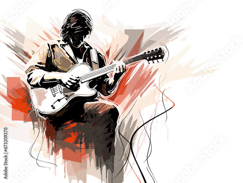 Drawing of Live music backgroundGuitar player and public illustration separated, sweeping overdrawn lines.