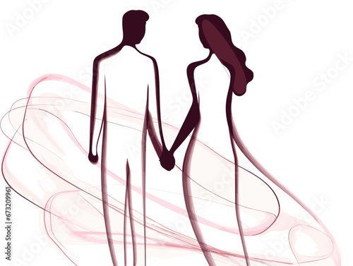 Drawing of Married couple pictogram illustration separated, sweeping overdrawn lines.