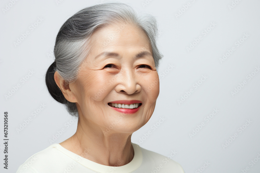 Confident and happy, a senior Asian lady on a white background Confident and happy, a senior Asian lady on a white background