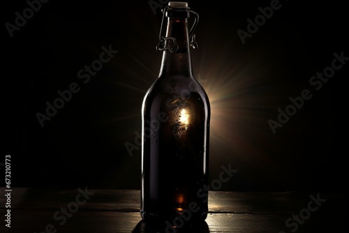 Transparent bottle of dark beer. Generative AI