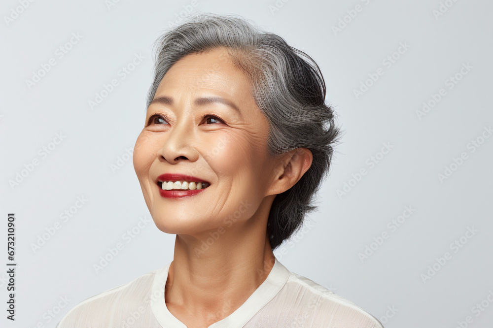 Age model on a white background, a lady in her 50s Age model on a white background, a lady in her 50s