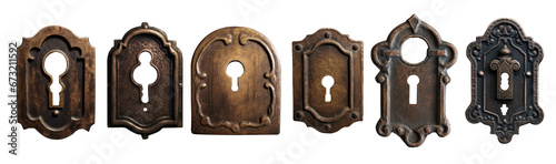 Keyhole collection - Antique fantasy intricate key hole - premium pen tool PNG transparent background cutout.  photo