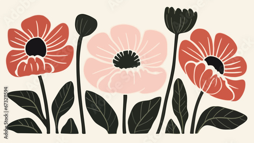vector boho flowers with leaves