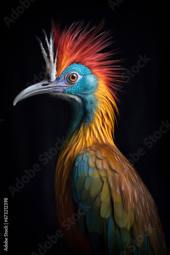 Iridescent Elegance: A Colorful Crested Bird in Profile