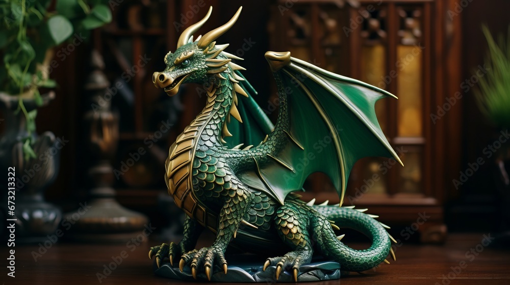 Fototapeta premium green dragon figurine symbol.