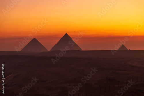 The Great Pyramids of Egypt at dawn. © lizavetta