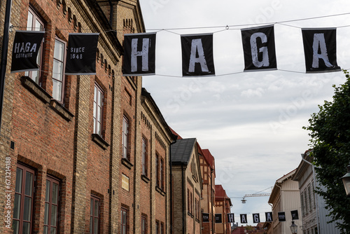 Gothenburg, Sweden: Haga district sign and architecture of the central historical part of Gothenburg 