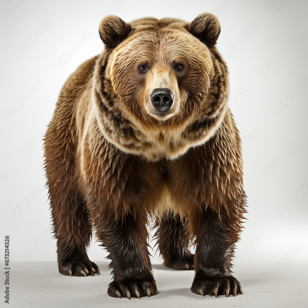 Obraz premium Winter Wanderer: A Brown Bear's Snowy Stroll,brown bear isolated on white