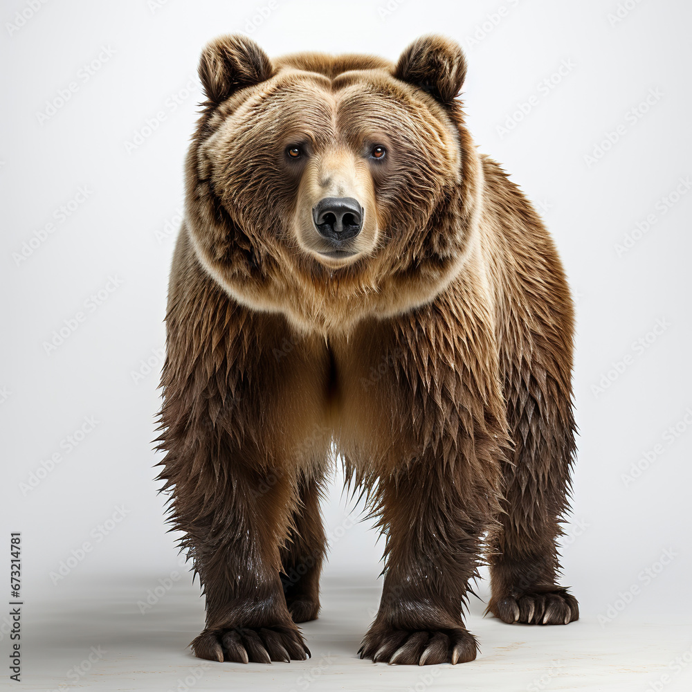 Fototapeta premium Winter Wanderer: A Brown Bear's Snowy Stroll,brown bear isolated on white