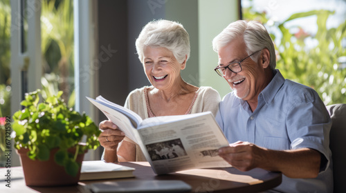Senior couple sharing a moment of joy while reading a newspaper together