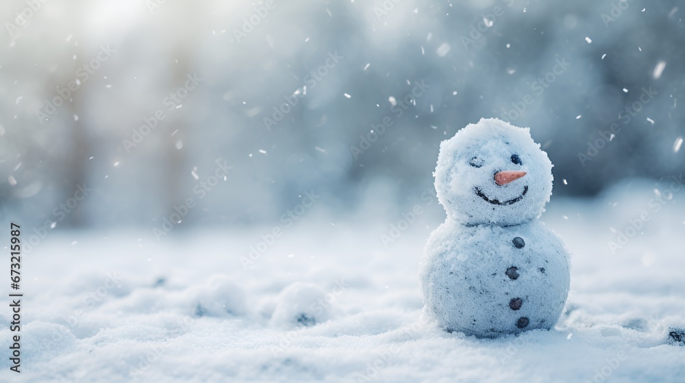 Obraz premium Snowman in Snowy Setting, Ideal for Winter and Christmas Themes