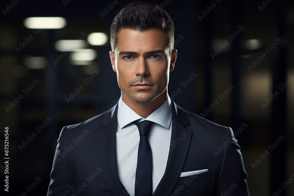 Image of a handsome successful man created with generative ai technology isolated on dark grey background
