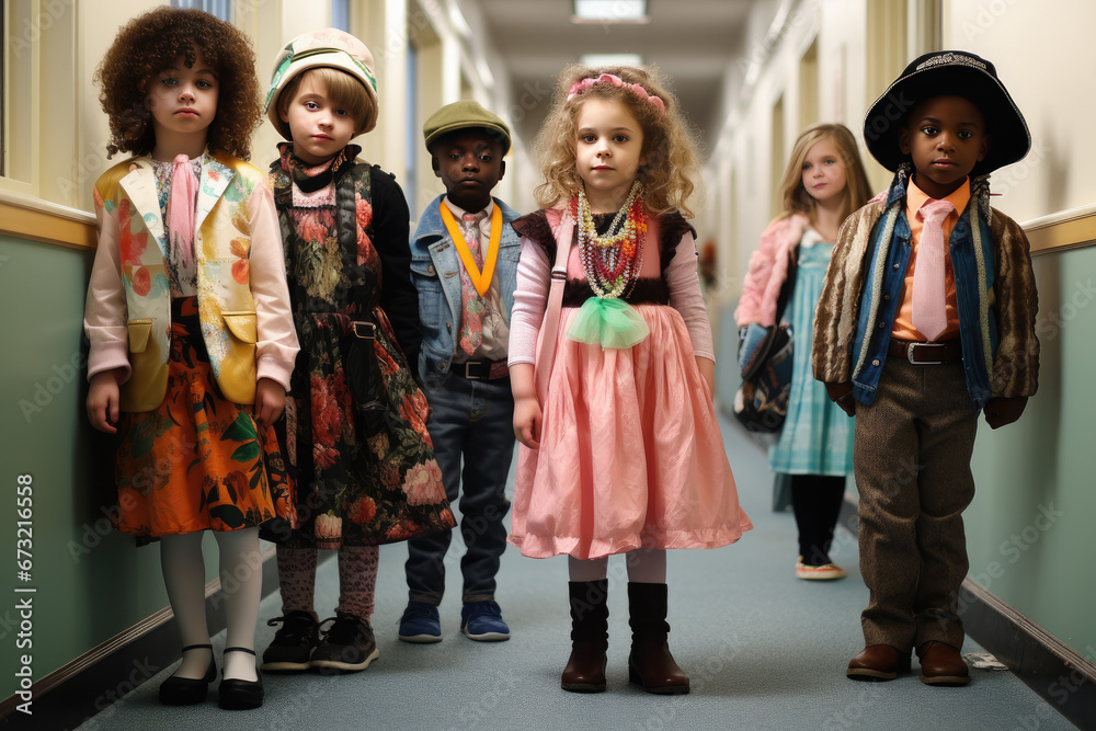 Kindergarten Children Dressed Up For a Fashion Show