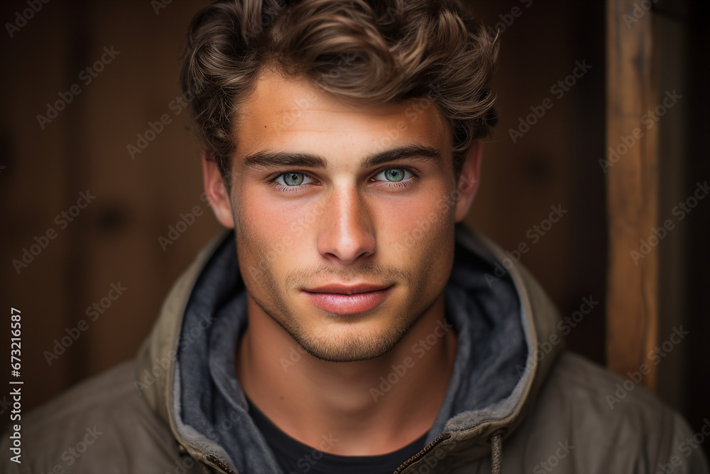 Generative ai technology portrait of attractive young man outdoors town city streets Generative ai technology portrait of attractive young man outdoors town city streets