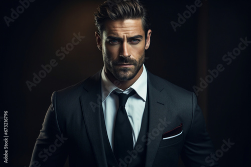 Generative AI photography of handsome attractive man popular star isolated on grey blurred background