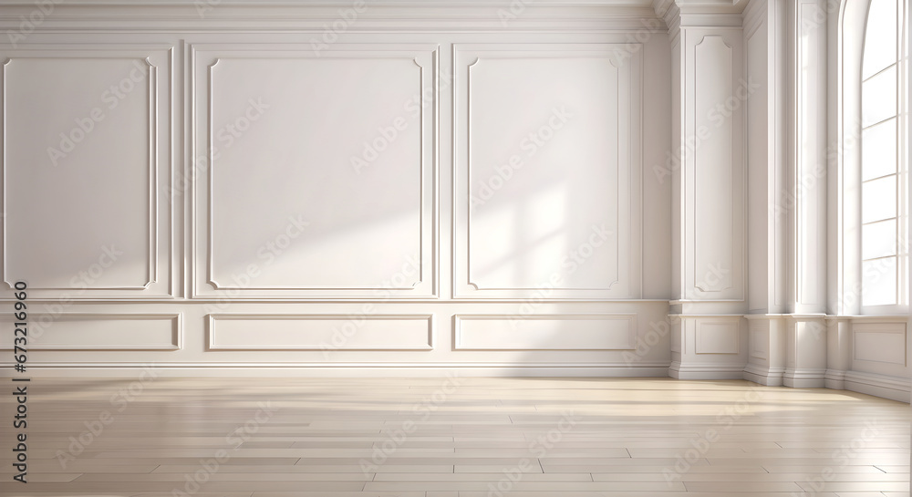 White wall classic style and wooden floor, empty room interior White wall classic style and wooden floor, empty room interior