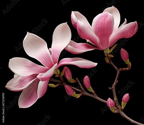 Purple pink magnolia flower isolated on black background  with clipping path