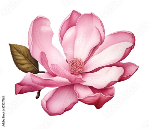 Purple pink magnolia flower isolated on white background  with clipping path