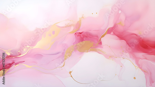 Pink, gold and white liquid acrylic or alcohol ink fluid painting. Abstract modern background. © Anna