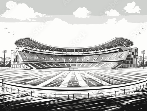 Drawing of Sketch football stadium illustration separated, sweeping overdrawn lines.