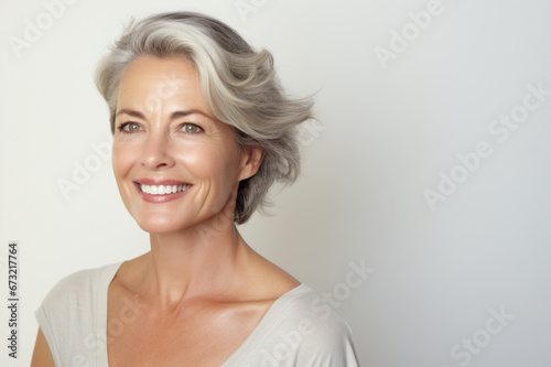 Senior woman on a white background. Cosmetology and skincare treatment