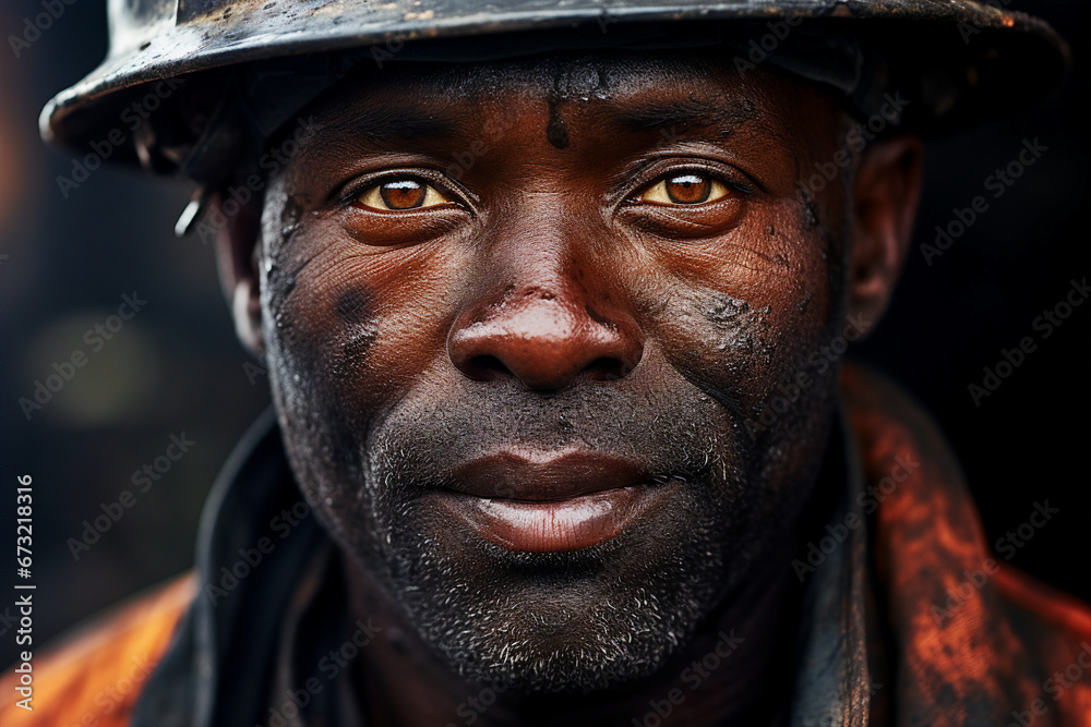 Generative ai technology portrait of mine worker wearing helmet extracting coal resources dirty face Generative ai technology portrait of mine worker wearing helmet extracting coal resources dirty face
