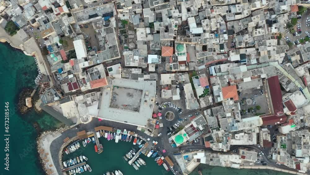 Aerial video over the old city of Acre, Israel