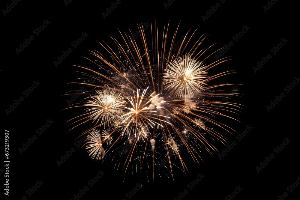 Fireworks light up the sky with dazzling display isolated on black background