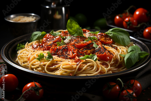 Generative AI picture of delicious tasty italian pasta served on plate in restaurant generative AI concept