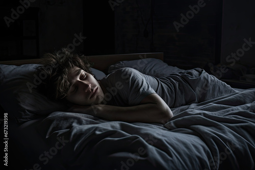 Young man lying on bed feeling depressed and with anxiety © Kien