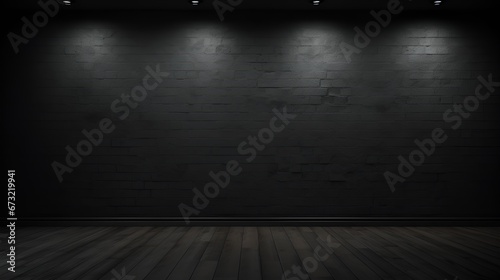 Sophisticated Lighting in a Vacant Black Room, Ideal for Presentations © Christopher