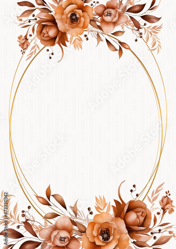 Brown white and orange modern background watercolor invitation with floral and flower