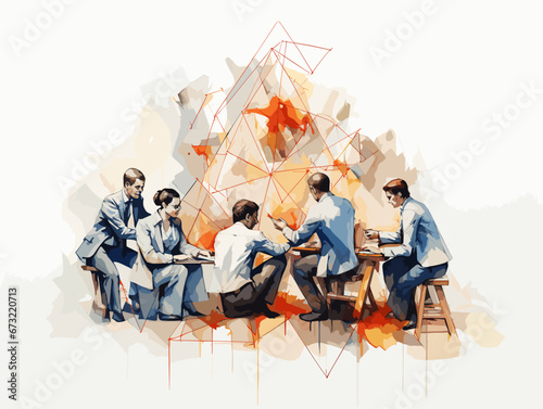 Drawing of Teamwork business concept illustrations illustration separated, sweeping overdrawn lines.