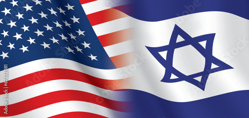 USA and Israel flags, waving side by side. United States and Israel partnership vector background.