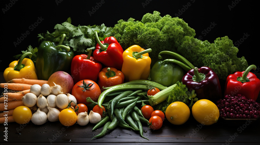 Assortment of Fresh Organic Vegetables With Copy Space Background Defocused