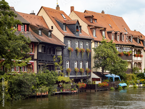 Buildings of "Klein Venedig" (little Venice) in Bamberg as a famous travel destination. Beautiful old architecture of a former fishermen village next to the Regnitz river.