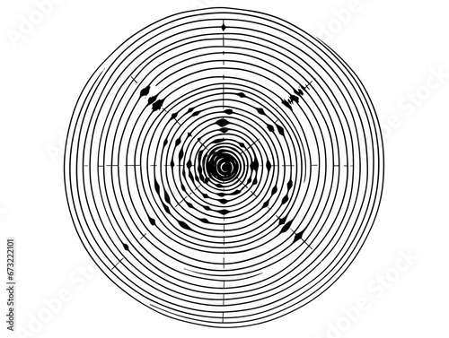 Drawing of Vector gun target illustration separated  sweeping overdrawn lines.