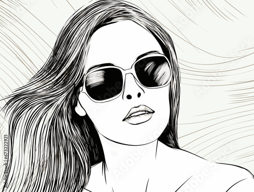 Drawing of Vector illustration of Women in sunglasses. illustration separated, sweeping overdrawn lines.