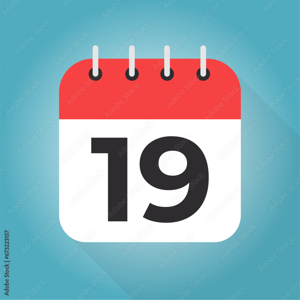 Calendar day 19. Number nineteen on a white paper with red border on blue background vector. Calendar day 19. Number nineteen on a white paper with red border on blue background vector.
