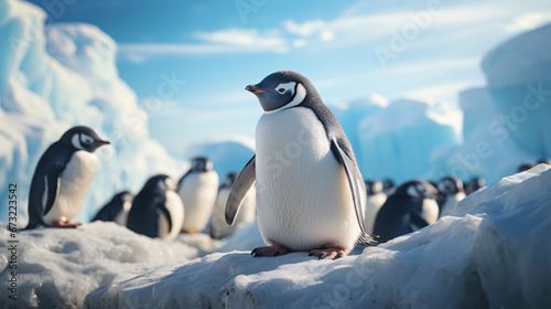 Group of penguins at the north pole