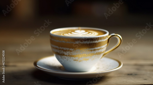 Cappuccino Coffee in a Beautiful Cup on The Table Favorite Cup of Coffee Concept on Blurred Background