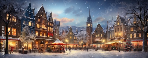 illustration of Traditional christmas market in europe city. Generative ai © alexanderuhrin